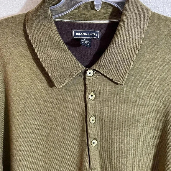 Vintage Island Soft Size XXL Green Sweater Quarter Button Collared 100% Cotton - Picture 5 of 9